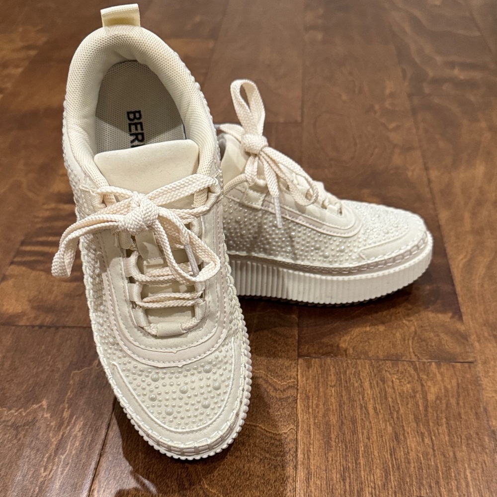 Women's Cream Sneakers with pearl accents